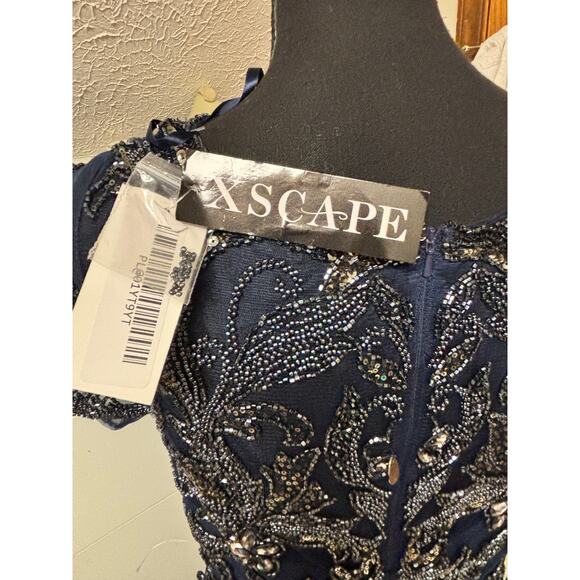 XSCAPE NWT Embellished Chiffon Evening Dress Size 8 Navy Sequin Formal Ball Gown - Picture 9 of 10